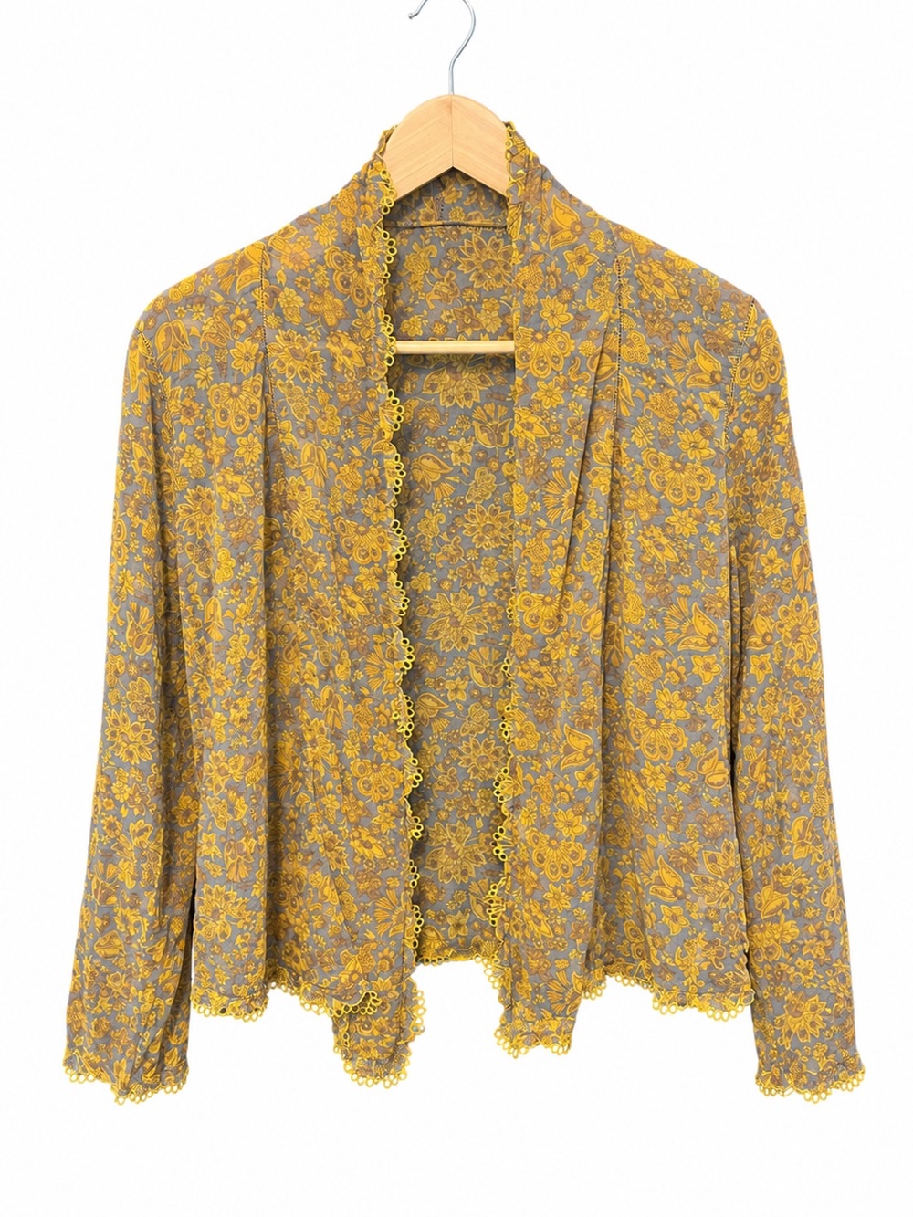 Vintage Authentic Nyonya Kebaya Peranakan Open Front Blouse - Yellow/Slate